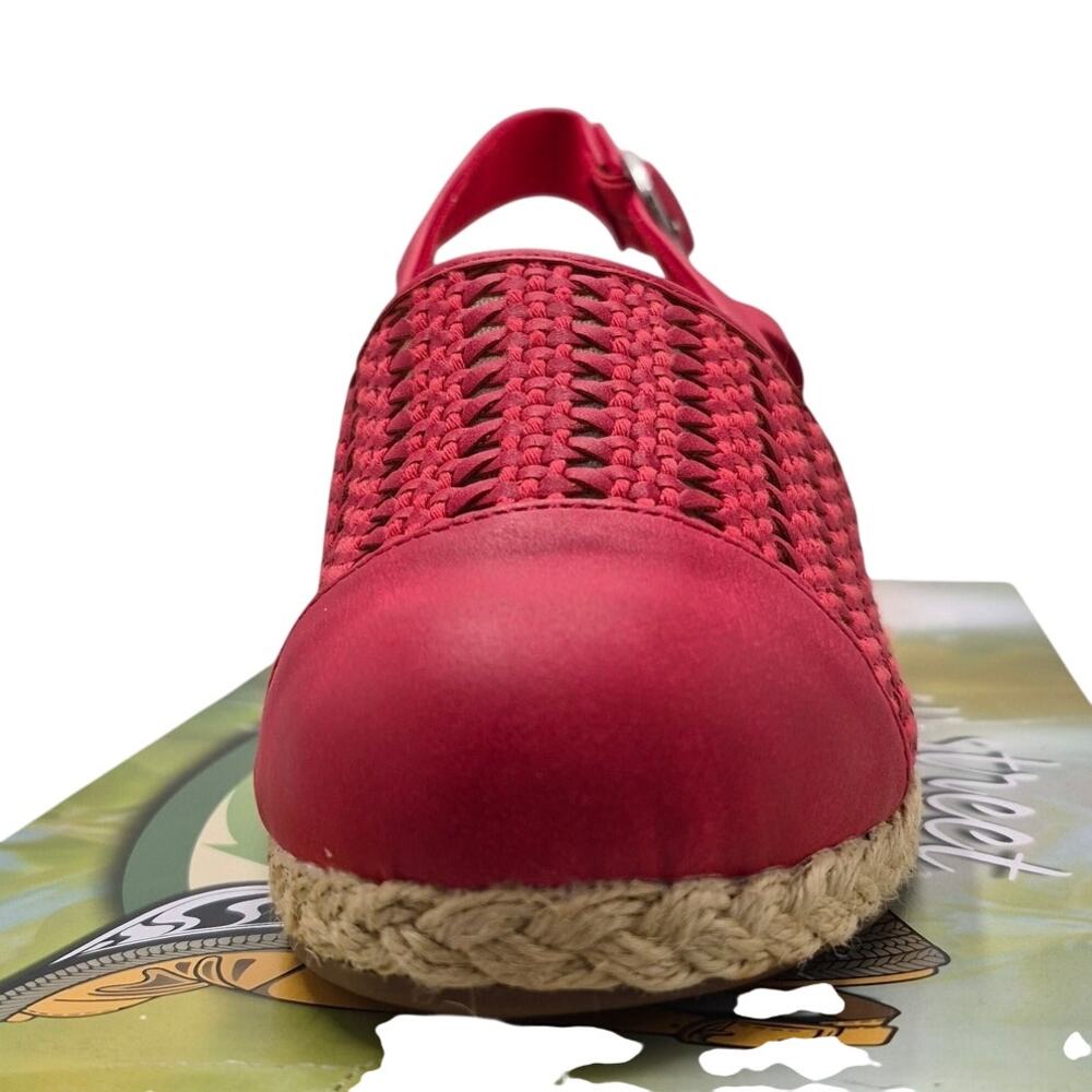 NEW Easy Street Taffy Red Woven Faux Leather Espadrille Wedge Sandal size 9W - Picture 6 of 8